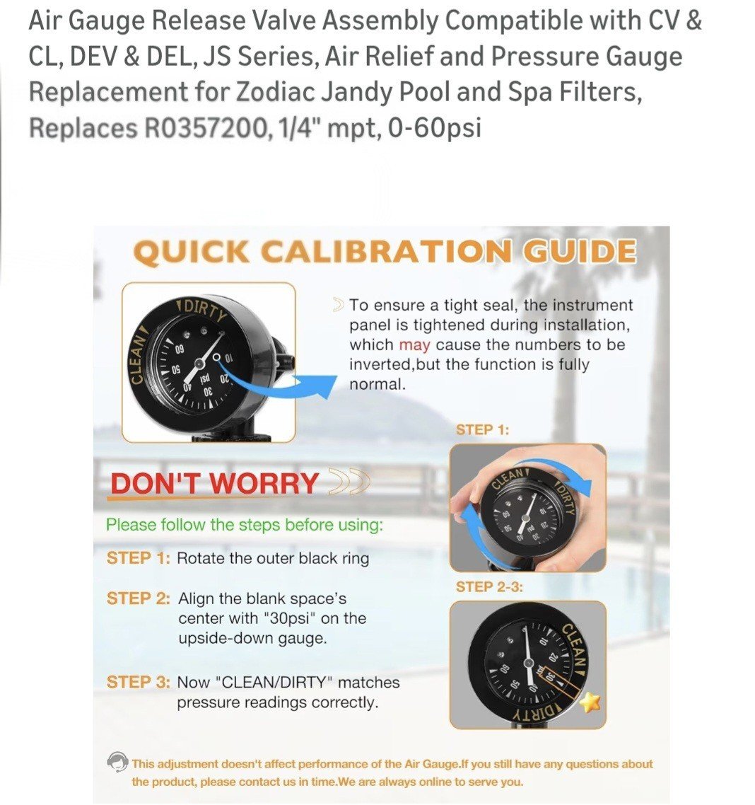Replacement Air Gauge Valve - 0-60psi for Jandy CV, CL, and JS Series Filters | eBay
