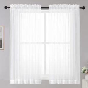 OWENIE White Sheer Curtains, 45 inches Long, 2 Panels, Rod Pocket. | eBay