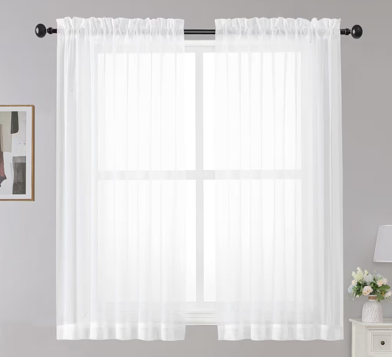 OWENIE White Sheer Curtains, 45 inches Long, 2 Panels, Rod Pocket. | eBay