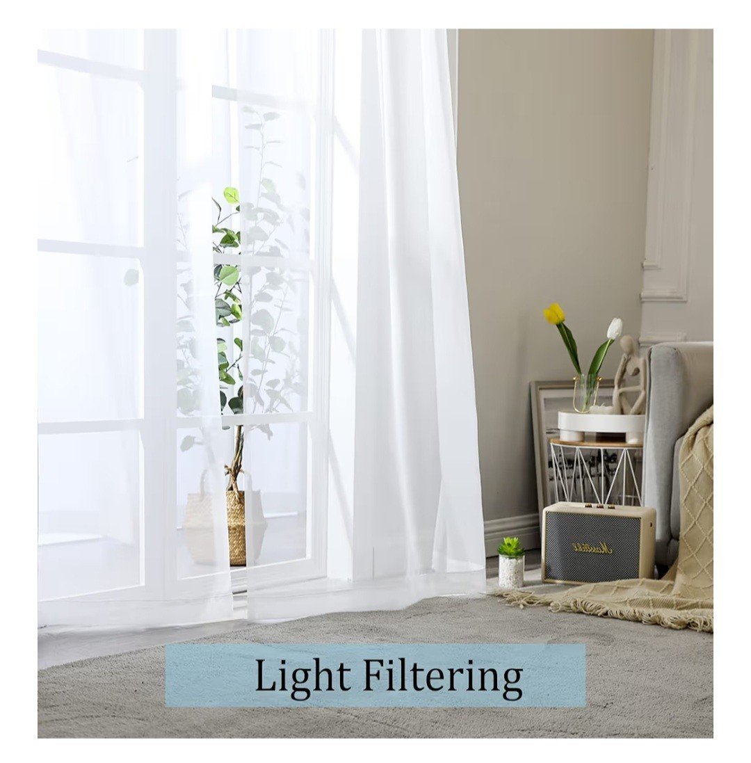 OWENIE White Sheer Curtains, 45 inches Long, 2 Panels, Rod Pocket. | eBay - Image 3