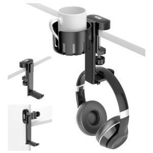 2 in 1 Headphone Hanger with Desk Cup Holder - Under Desk Clamp Rotatable Headse | eBay