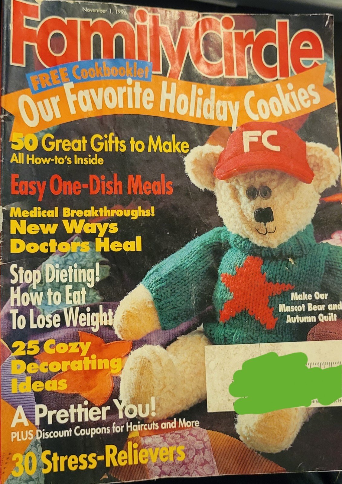 FAMILY CIRCLE Magazine, NOVEMBER 1, 1996, FAVORITE HOLIDAY COOKIES, MASCOT BEAR! | eBay - Image 3