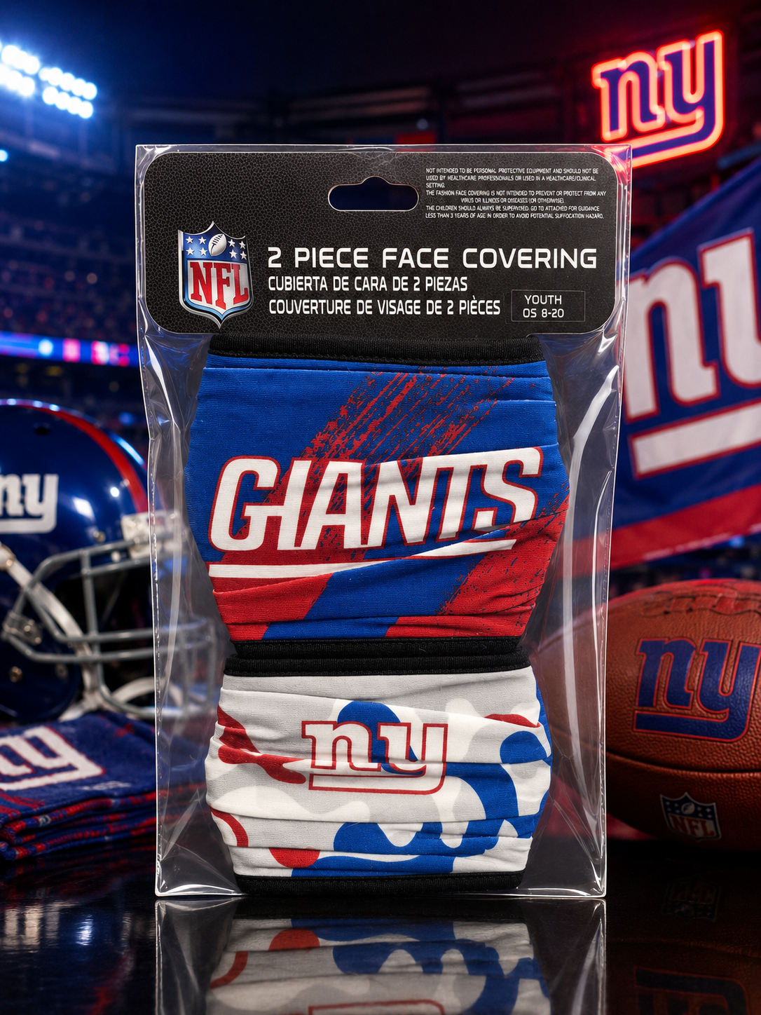 NFL New Yok Giants 2 Piece Face Covering License Football Adult Face Cover NEW
