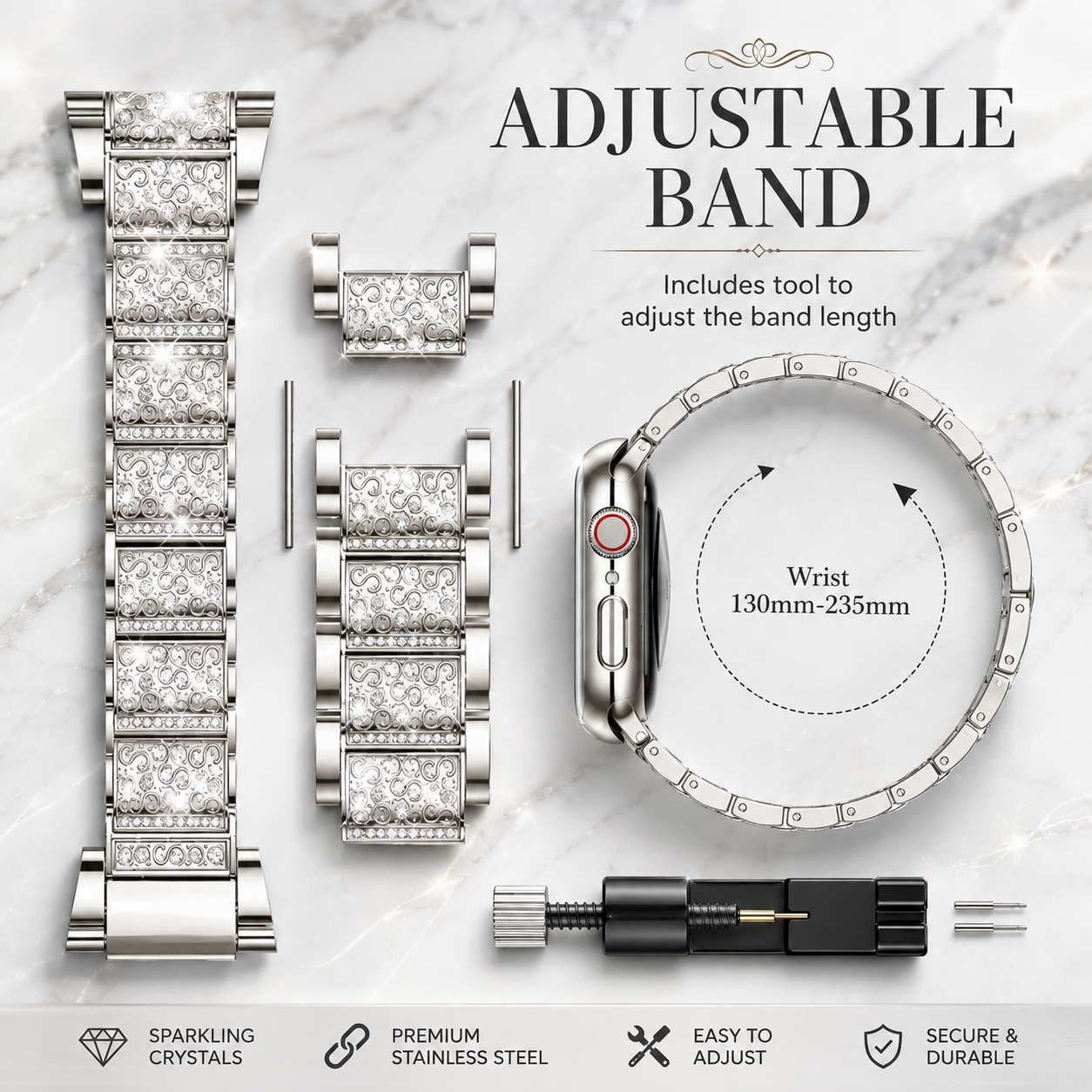 Watch Band Compatible With Apple Watch Band, MASONIO Brand. (38, 40, 41, 42, 44, 45, 46, 49 mm-2) - Image 2